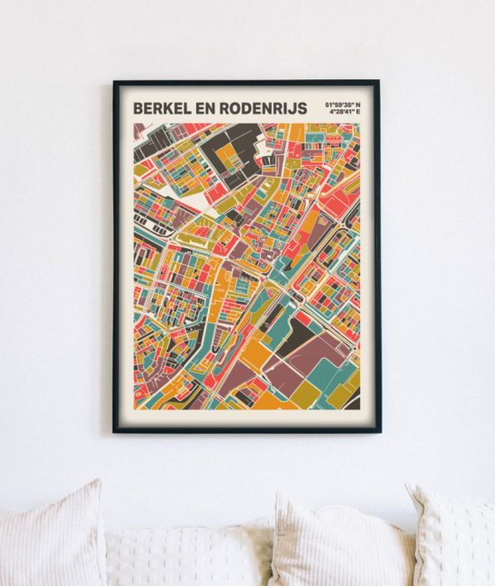 Plattegrond poster Licht Berkel en Rodenrijs mozaiek stl 07 mockup lijst muur bank 02 | Funky Fellow
