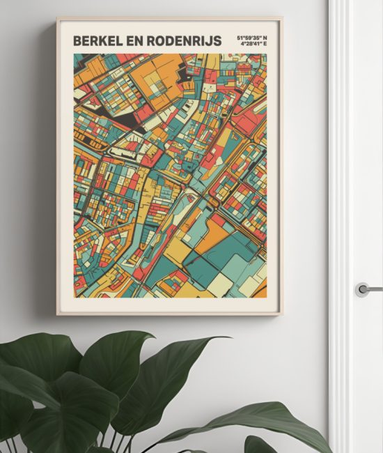 Plattegrond poster Licht Berkel en Rodenrijs mozaiek stl 08 Mockup muur plant lijst 04 | Funky Fellow