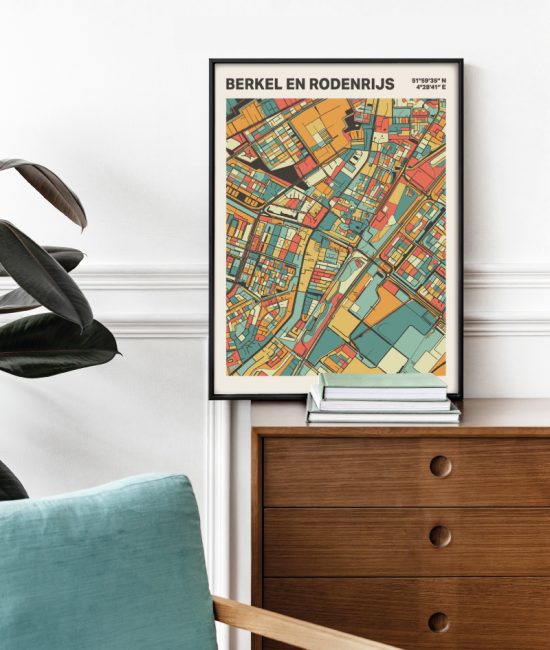 Plattegrond poster Licht Berkel en Rodenrijs mozaiek stl 08 Mockup stoel kast lijst 03 | Funky Fellow