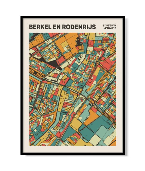 Plattegrond poster Licht Berkel en Rodenrijs mozaiek stl 08 mockup lijst 05 | Funky Fellow