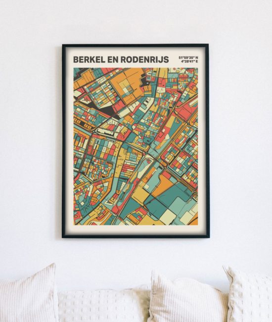 Plattegrond poster Licht Berkel en Rodenrijs mozaiek stl 08 mockup lijst muur bank 02 | Funky Fellow