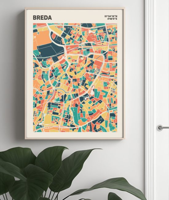Plattegrond poster Licht Breda mozaiek stl 01 Mockup muur plant lijst 04 | Funky Fellow