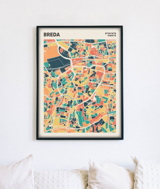 Plattegrond poster Licht Breda mozaiek stl 01 mockup lijst muur bank 02 | Funky Fellow