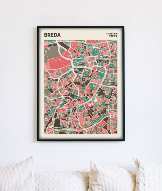 Plattegrond poster Licht Breda mozaiek stl 02 mockup lijst muur bank 02 | Funky Fellow