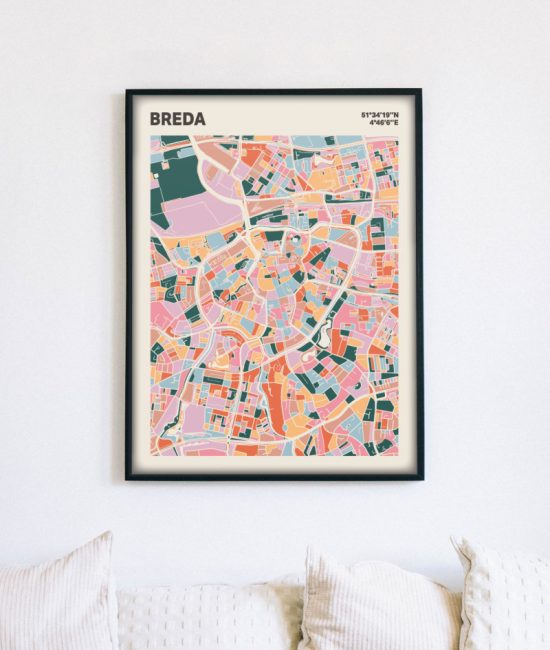 Plattegrond poster Licht Breda mozaiek stl 04 mockup lijst muur bank 02 | Funky Fellow