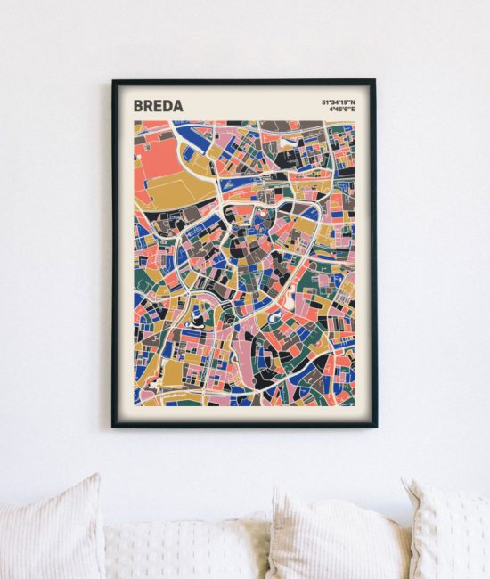Plattegrond poster Licht Breda mozaiek stl 05 mockup lijst muur bank 02 | Funky Fellow