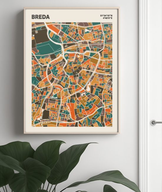 Plattegrond poster Licht Breda mozaiek stl 06 Mockup muur plant lijst 04 | Funky Fellow