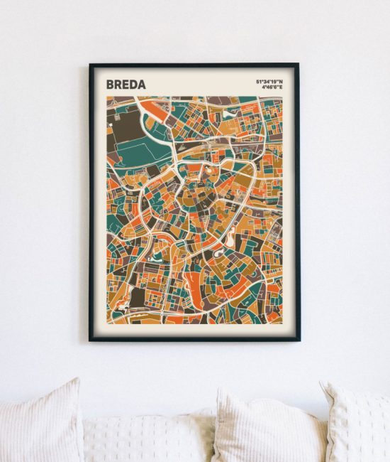Plattegrond poster Licht Breda mozaiek stl 06 mockup lijst muur bank 02 | Funky Fellow