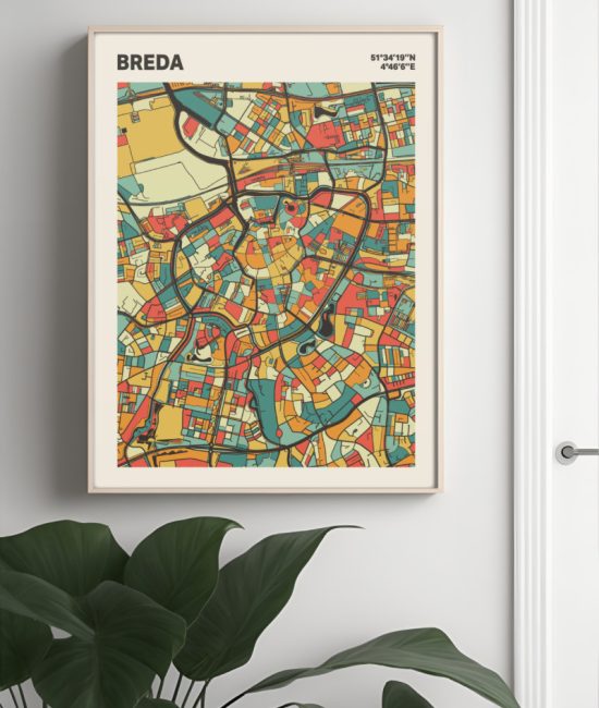 Plattegrond poster Licht Breda mozaiek stl 08 Mockup muur plant lijst 04 | Funky Fellow