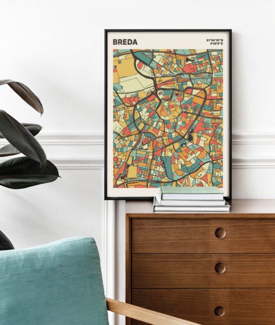 Plattegrond poster Licht Breda mozaiek stl 08 Mockup stoel kast lijst 03 | Funky Fellow