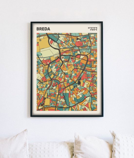 Plattegrond poster Licht Breda mozaiek stl 08 mockup lijst muur bank 02 | Funky Fellow