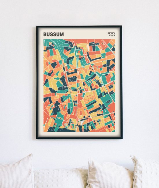 Plattegrond poster Licht Bussum mozaiek stl 01 mockup lijst muur bank 02 | Funky Fellow