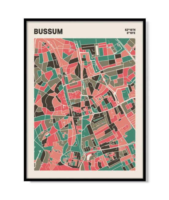 Plattegrond poster Licht Bussum mozaiek stl 02 mockup lijst 05 | Funky Fellow