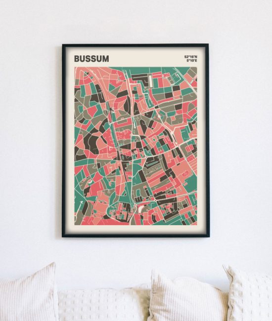 Plattegrond poster Licht Bussum mozaiek stl 02 mockup lijst muur bank 02 | Funky Fellow