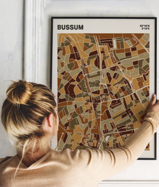 Plattegrond poster Licht Bussum mozaiek stl 03 Vrouw met poster mockup 01 | Funky Fellow