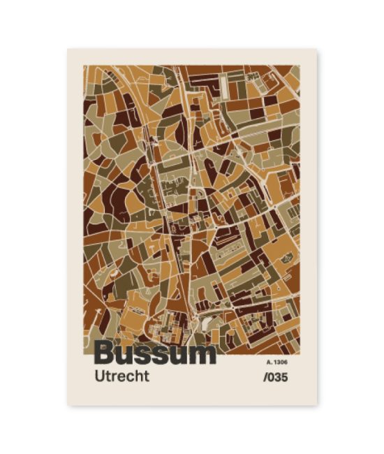 Plattegrond poster Licht Bussum mozaiek stl 03 mockup A6 schaduw voorkant | Funky Fellow