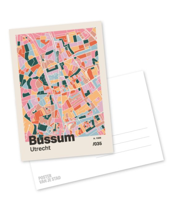 Plattegrond poster Licht Bussum mozaiek stl 04 mockup A6 schaduw voor en achter | Funky Fellow