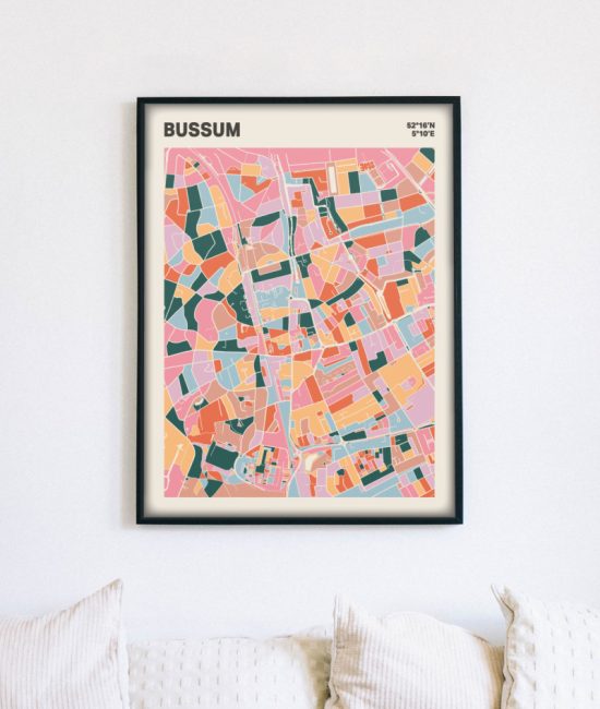 Plattegrond poster Licht Bussum mozaiek stl 04 mockup lijst muur bank 02 | Funky Fellow