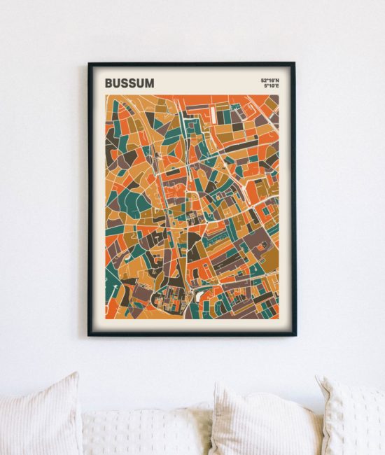 Plattegrond poster Licht Bussum mozaiek stl 06 mockup lijst muur bank 02 | Funky Fellow