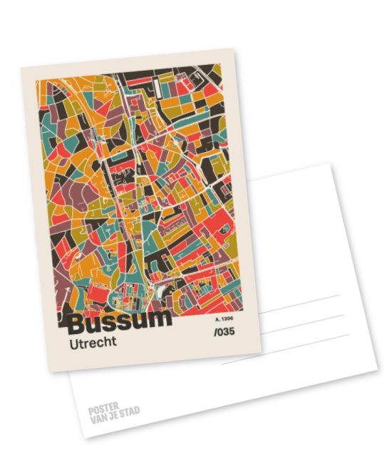 Plattegrond poster Licht Bussum mozaiek stl 07 mockup A6 schaduw voor en achter | Funky Fellow