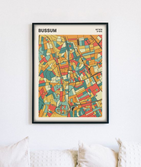 Plattegrond poster Licht Bussum mozaiek stl 08 mockup lijst muur bank 02 | Funky Fellow