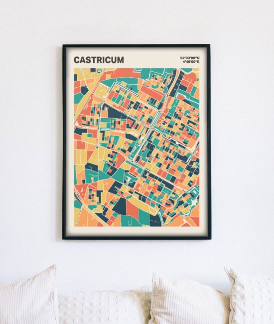 Plattegrond poster Licht Castricum mozaiek stl 01 mockup lijst muur bank 02 | Funky Fellow