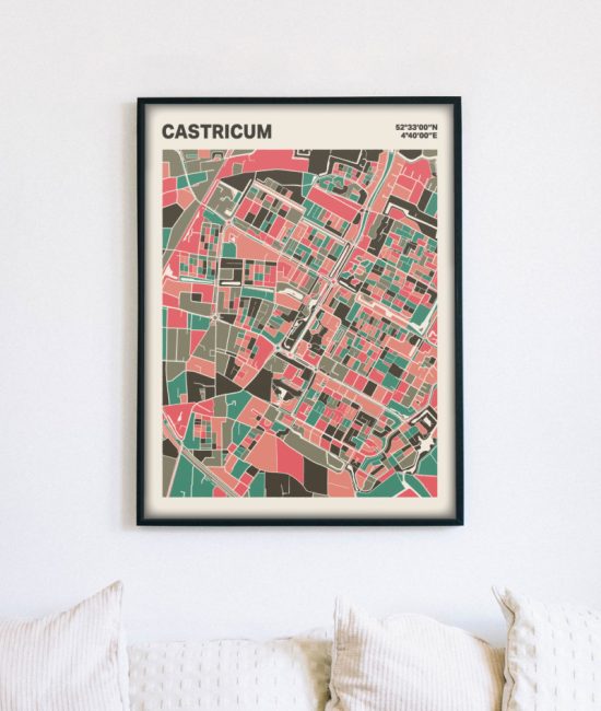 Plattegrond poster Licht Castricum mozaiek stl 02 mockup lijst muur bank 02 | Funky Fellow