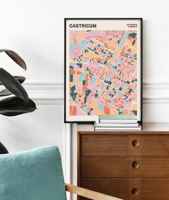 Plattegrond poster Licht Castricum mozaiek stl 04 Mockup stoel kast lijst 03 | Funky Fellow