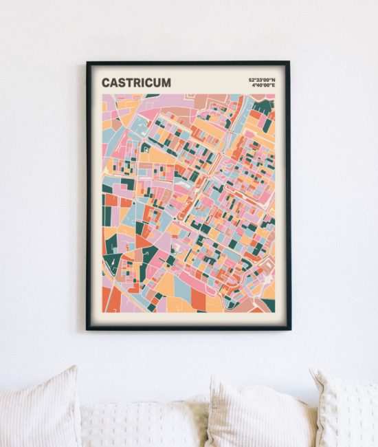 Plattegrond poster Licht Castricum mozaiek stl 04 mockup lijst muur bank 02 | Funky Fellow
