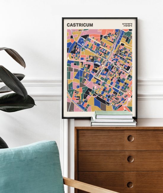 Plattegrond poster Licht Castricum mozaiek stl 05 Mockup stoel kast lijst 03 | Funky Fellow