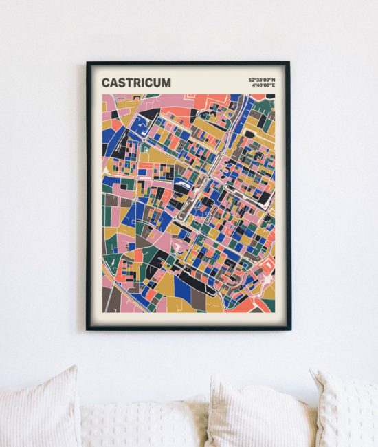 Plattegrond poster Licht Castricum mozaiek stl 05 mockup lijst muur bank 02 | Funky Fellow