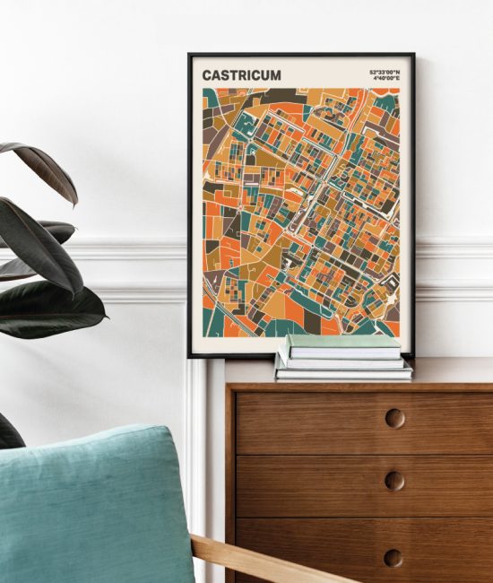 Plattegrond poster Licht Castricum mozaiek stl 06 Mockup stoel kast lijst 03 | Funky Fellow
