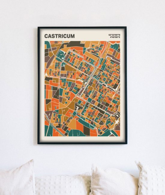 Plattegrond poster Licht Castricum mozaiek stl 06 mockup lijst muur bank 02 | Funky Fellow
