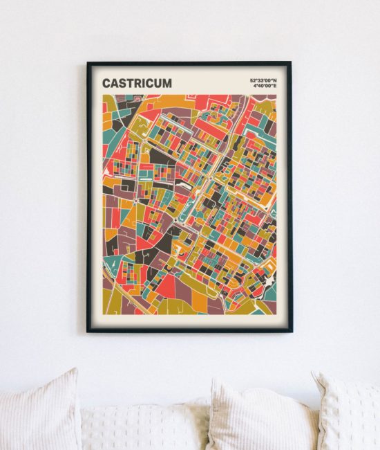 Plattegrond poster Licht Castricum mozaiek stl 07 mockup lijst muur bank 02 | Funky Fellow