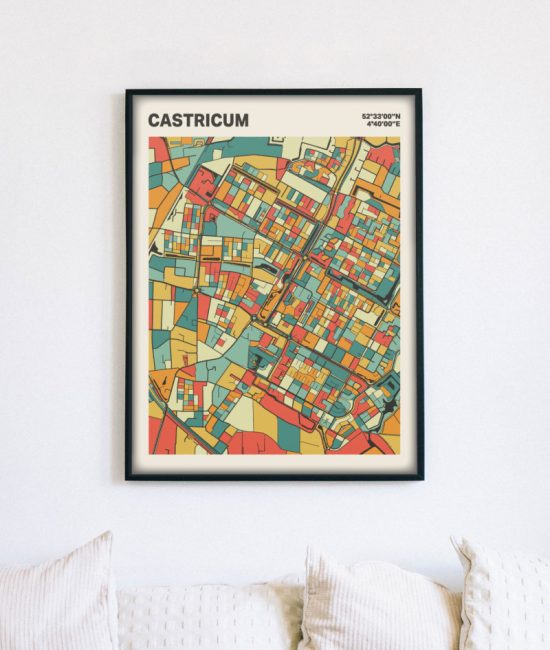 Plattegrond poster Licht Castricum mozaiek stl 08 mockup lijst muur bank 02 | Funky Fellow