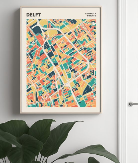 Plattegrond poster Licht Delft mozaiek stl 01 Mockup muur plant lijst 04 | Funky Fellow