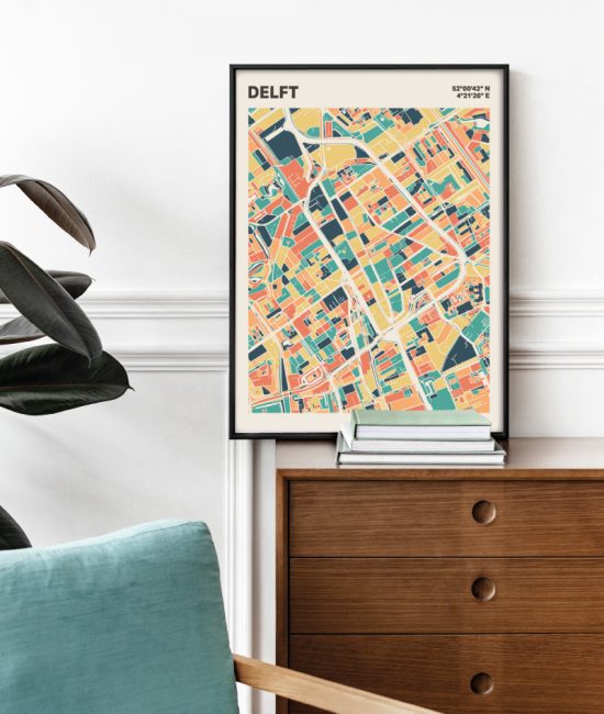 Plattegrond poster Licht Delft mozaiek stl 01 Mockup stoel kast lijst 03 | Funky Fellow