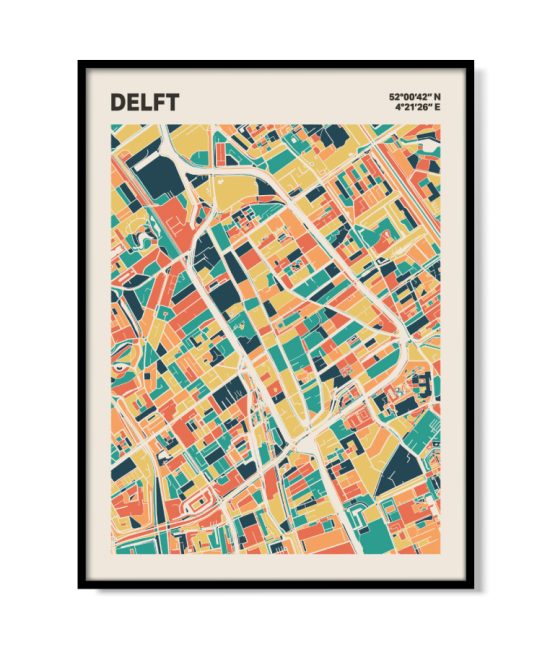 Plattegrond poster Licht Delft mozaiek stl 01 mockup lijst 05 | Funky Fellow