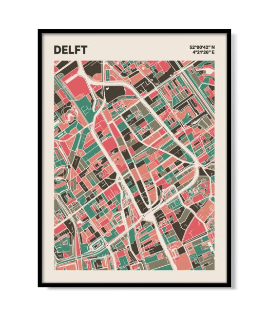 Plattegrond poster Licht Delft mozaiek stl 02 mockup lijst 05 | Funky Fellow