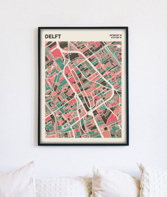 Plattegrond poster Licht Delft mozaiek stl 02 mockup lijst muur bank 02 | Funky Fellow