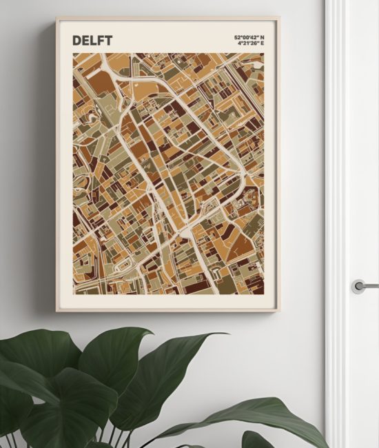 Plattegrond poster Licht Delft mozaiek stl 03 Mockup muur plant lijst 04 | Funky Fellow