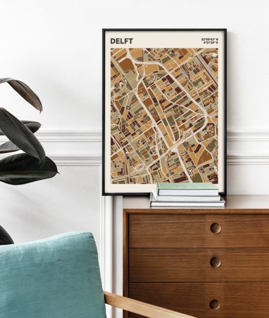 Plattegrond poster Licht Delft mozaiek stl 03 Mockup stoel kast lijst 03 | Funky Fellow