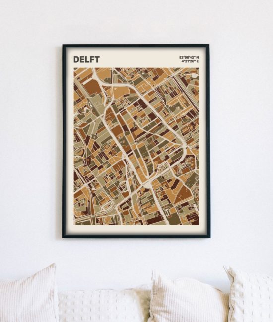Plattegrond poster Licht Delft mozaiek stl 03 mockup lijst muur bank 02 | Funky Fellow