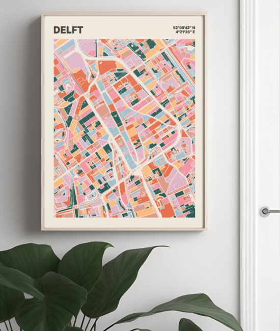 Plattegrond poster Licht Delft mozaiek stl 04 Mockup muur plant lijst 04 | Funky Fellow