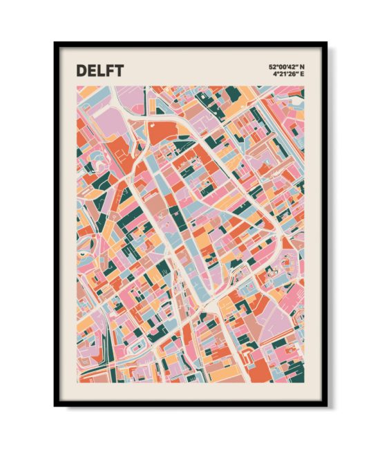 Plattegrond poster Licht Delft mozaiek stl 04 mockup lijst 05 | Funky Fellow