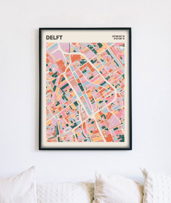 Plattegrond poster Licht Delft mozaiek stl 04 mockup lijst muur bank 02 | Funky Fellow