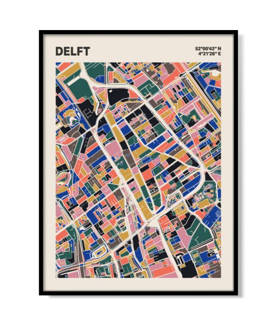 Plattegrond poster Licht Delft mozaiek stl 05 mockup lijst 05 | Funky Fellow
