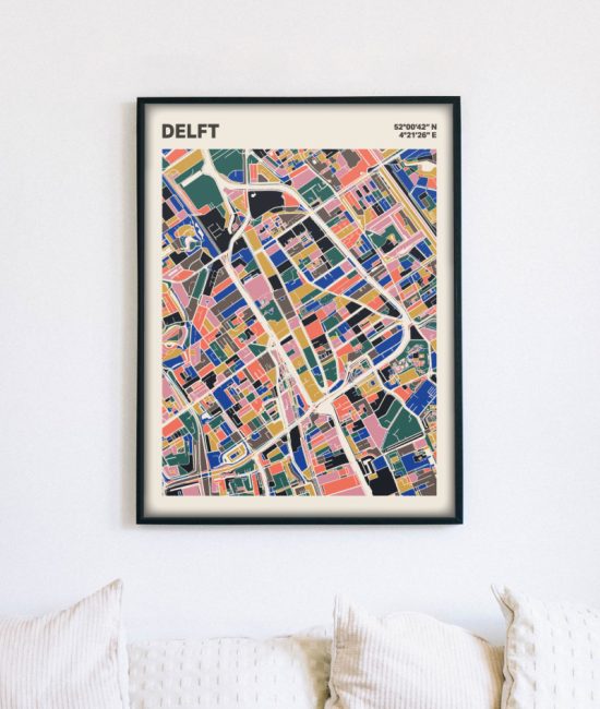 Plattegrond poster Licht Delft mozaiek stl 05 mockup lijst muur bank 02 | Funky Fellow