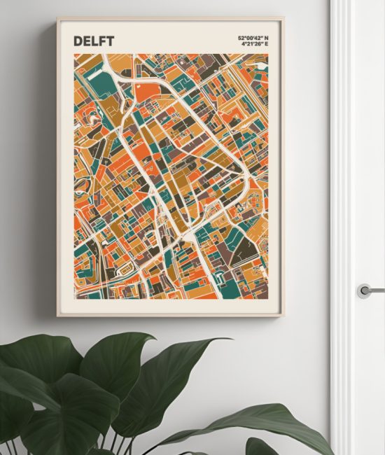 Plattegrond poster Licht Delft mozaiek stl 06 Mockup muur plant lijst 04 | Funky Fellow