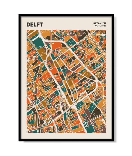 Plattegrond poster Licht Delft mozaiek stl 06 mockup lijst 05 | Funky Fellow